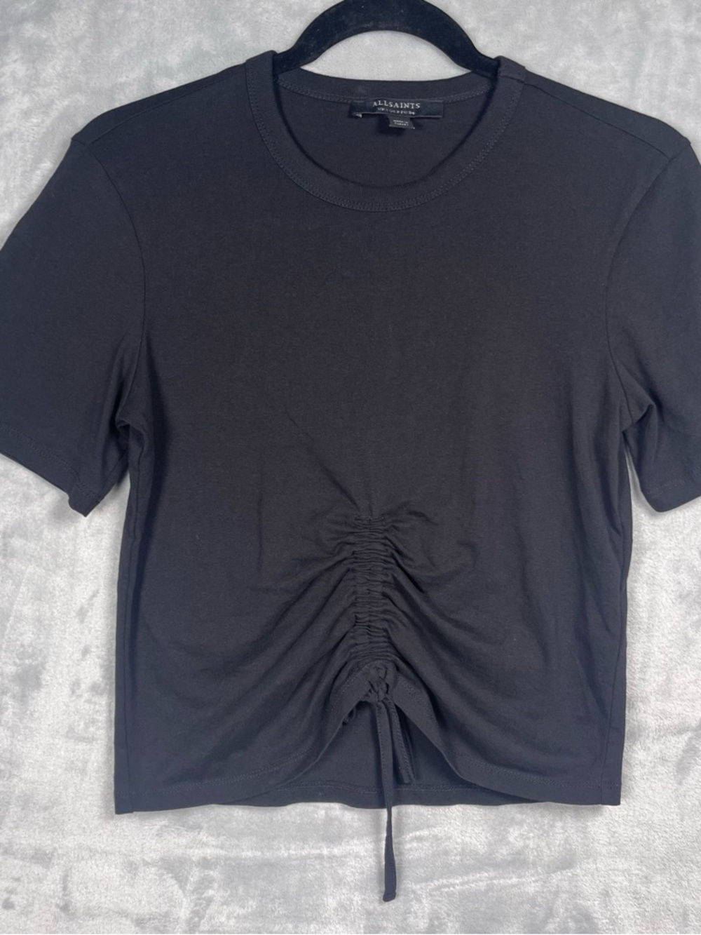 AllSaints Black Cinched Front Crop Tee